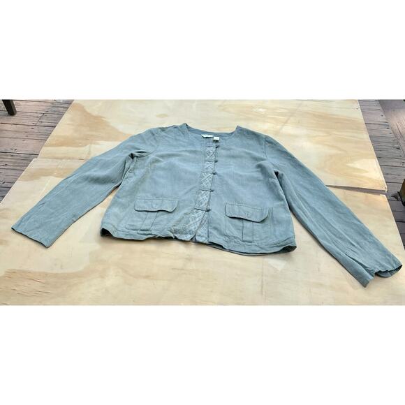 J. JILL Silk & Linen Casual Cropped Button Up Jacket Blazer Women's Gray SIZE L - Picture 1 of 7
